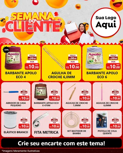 Modelo de Rede Social para Feed Instagram com o tema Semana do Cliente para Armarinho e Aviamentos