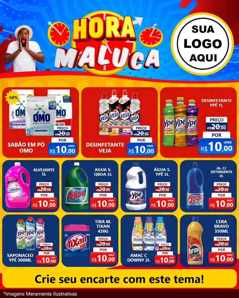 Modelo de Rede Social para Feed Instagram com o tema Hora Maluca para Produtos de Limpeza