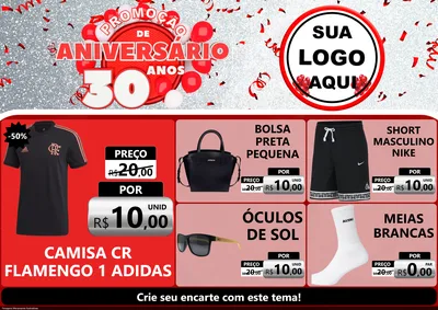 Modelo de Encarte para Encarte A4 Horizontal com o tema Promoção de Aniversário - 30 Anos para Roupas e acessórios