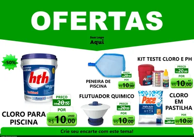 Modelo de Encarte para Encarte A4 Horizontal com o tema Ofertas Verde Cartaz para Produtos para Piscina
