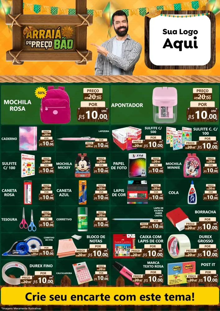 Modelo de Encarte para Encarte A4 Vertical com o tema Arraiá do preço bão para Papelaria