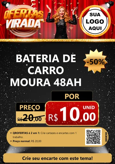 Modelo de Cartaz para Cartaz A4 Vertical com o tema Ofertas da Virada para Baterias Elétricas