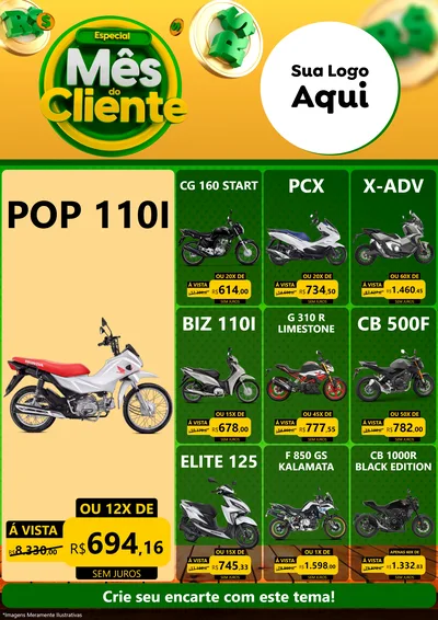 Modelo de Encarte para Encarte A4 Vertical com o tema Especial Mês do Cliente para Concessionaria de Motos