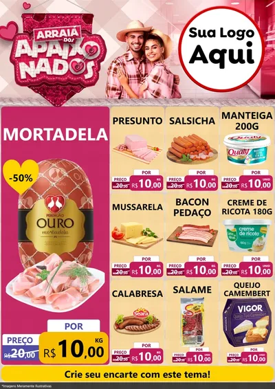 Modelo de Encarte para Encarte A4 Vertical com o tema Arraiá dos Apaixonados - Junina para Frios e Laticínios
