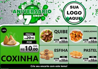 Modelo de Encarte para Encarte A4 Horizontal com o tema Promoção de Aniversário - 7 Anos para Salgadaria