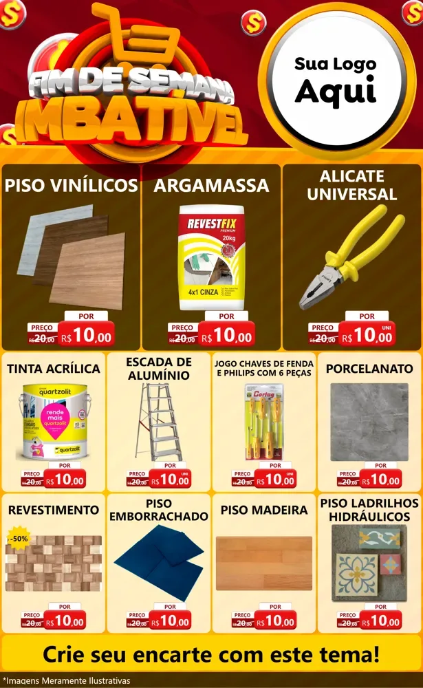 Modelo de Encarte para Encarte Grande com o tema Fim de Semana Imbatível para Material para Construção