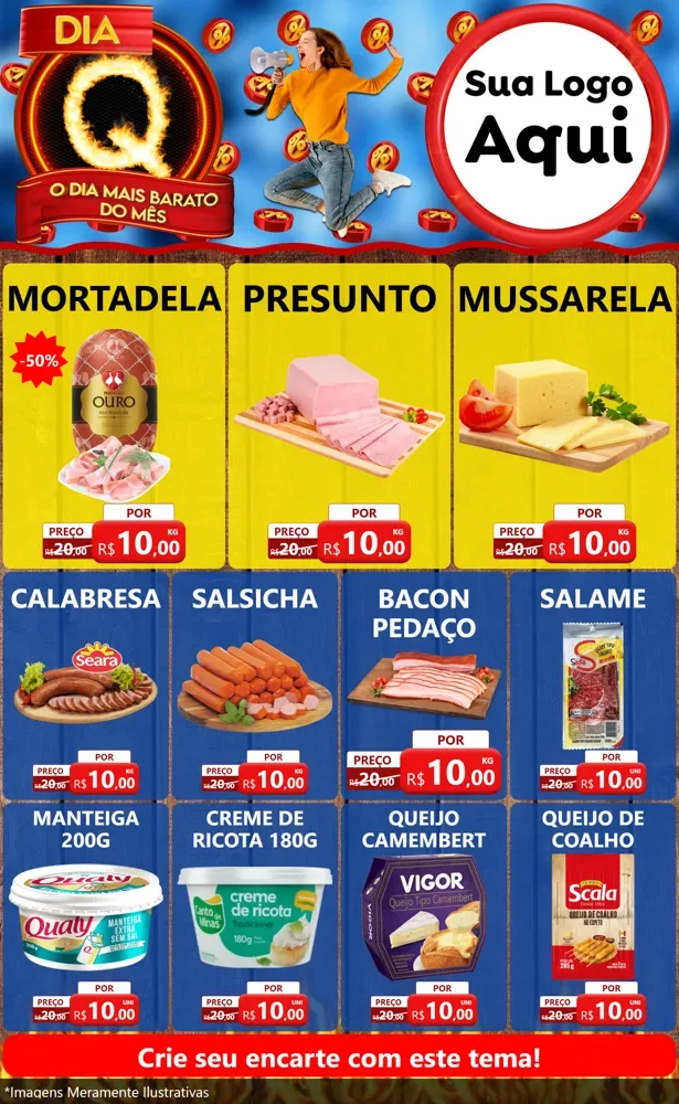 Modelo de Encarte para Encarte Grande com o tema Dia Q - O Dia Mais Barato Do Mês para Frios e Laticínios