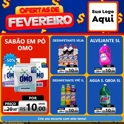 Modelo de Rede Social para Feed Facebook com o tema Ofertas de Fevereiro para Produtos de Limpeza