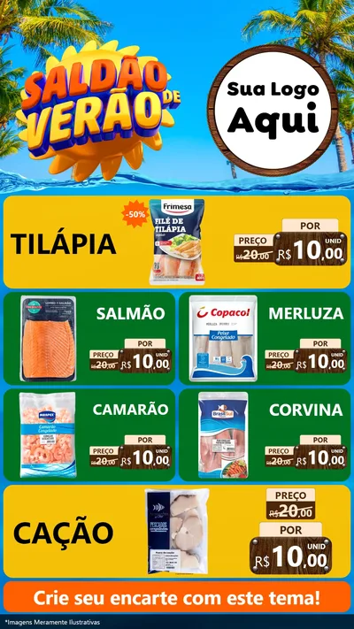 Modelo de TV para TV Vertical com o tema Saldão de Verão para Peixaria