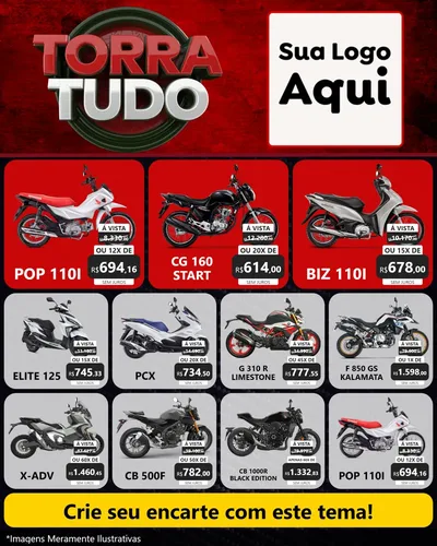 Modelo de Rede Social para Feed Instagram com o tema Torra Tudo para Concessionaria de Motos