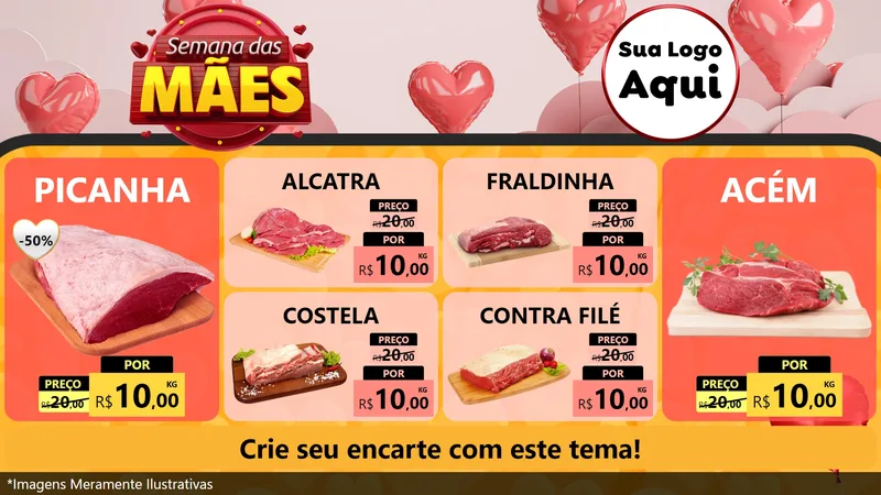Modelo de TV para TV Horizontal com o tema Semana das Mães para Açougue