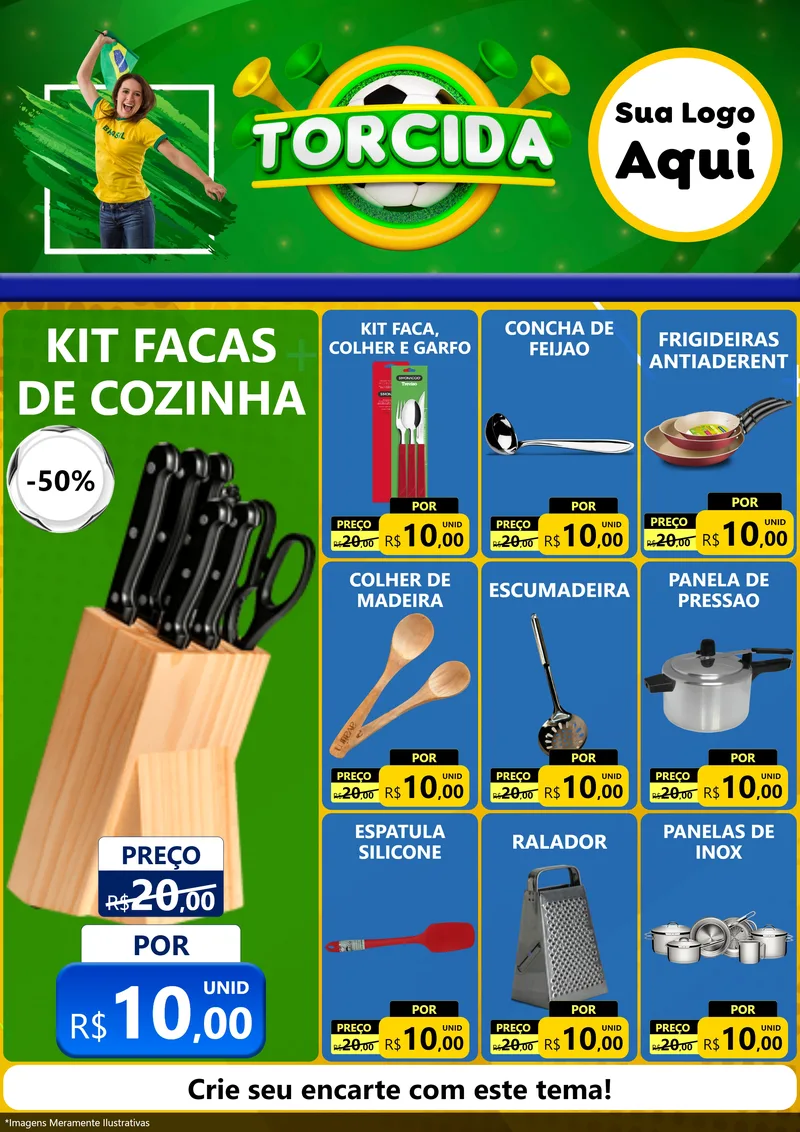 Modelo de Encarte para Encarte A4 Vertical com o tema Torcida para Utilidades Domésticas