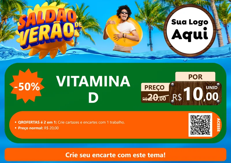 Modelo de Cartaz para Cartaz A4 Horizontal com o tema Saldão de Verão para Farmácia