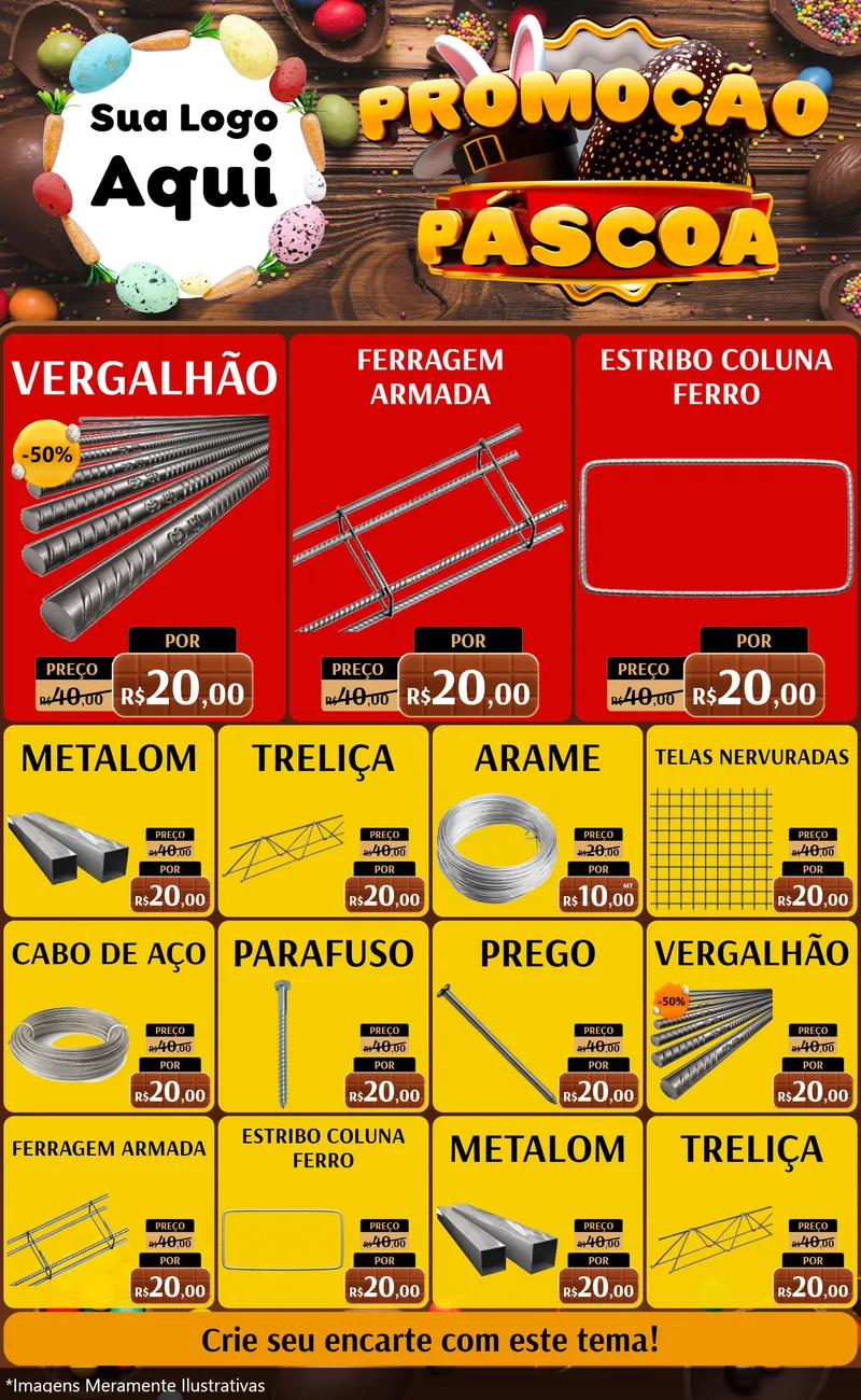 Modelo de Encarte para Encarte Grande com o tema Promoção Páscoa para Ferragens