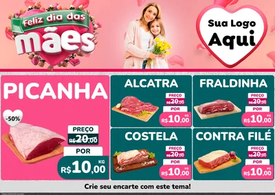 Modelo de Encarte para Encarte A4 Horizontal com o tema Feliz Dia das Mães para Açougue