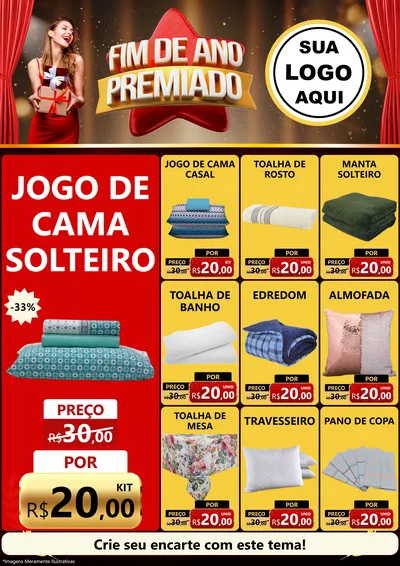 Modelo de Encarte para Encarte A4 Vertical com o tema Fim de Ano Premiado para Cama, Mesa e Banho