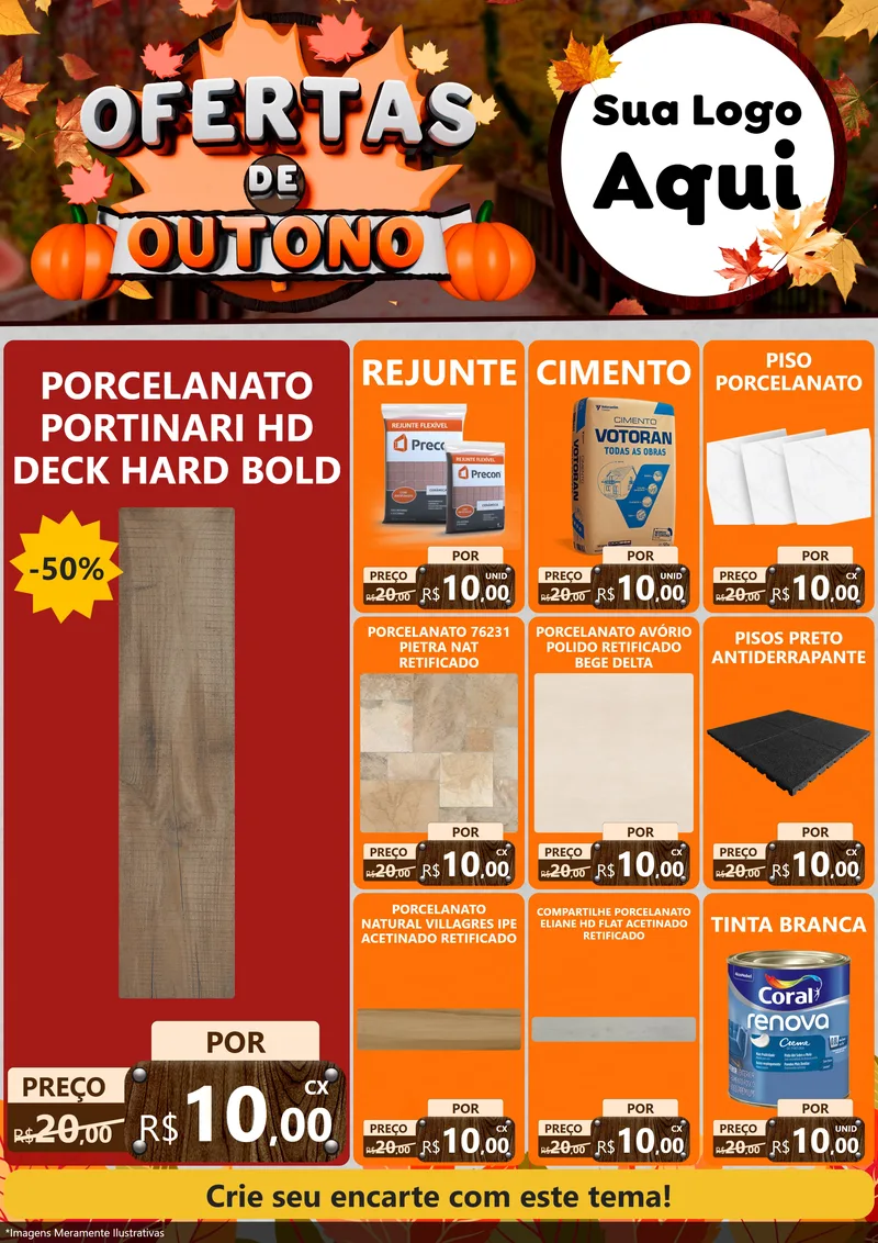 Modelo de Encarte para Encarte A4 Vertical com o tema Ofertas de Outono para Pisos e revestimentos