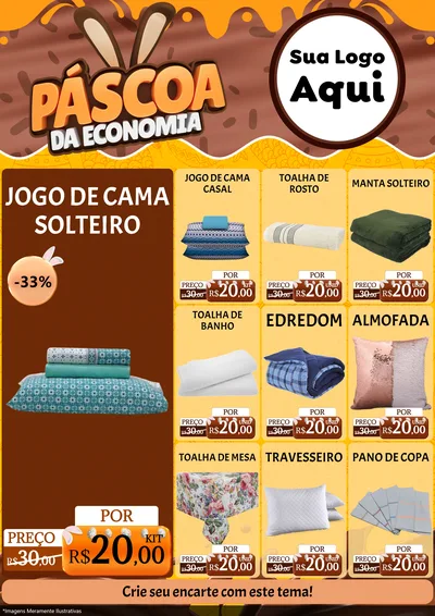 Modelo de Encarte para Encarte A4 Vertical com o tema Páscoa da Economia para Cama, Mesa e Banho