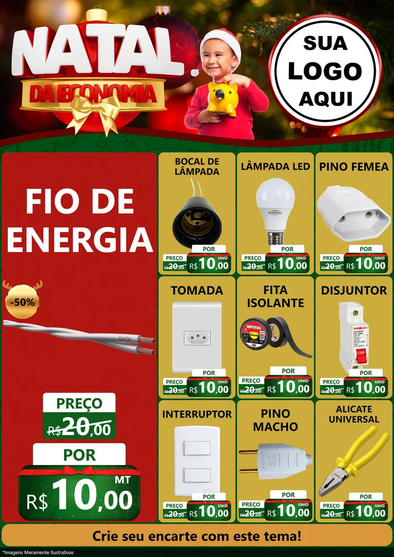 Modelo de Encarte para Encarte A4 Vertical com o tema Natal da Economia para Materiais Elétricos