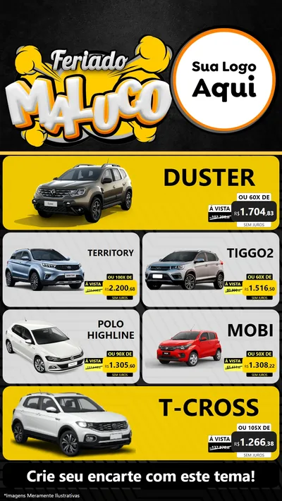 Modelo de TV para TV Vertical com o tema Feriado Maluco para Concessionaria de Carros