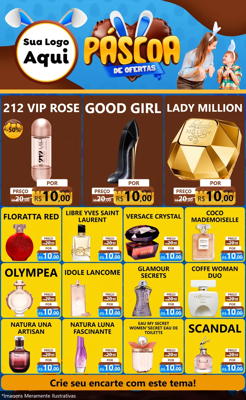 Modelo de Encarte para Encarte Grande com o tema Páscoa de Ofertas para Perfumes