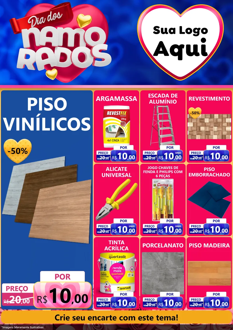 Modelo de Encarte para Encarte A4 Vertical com o tema Dia dos namorados para Material para Construção