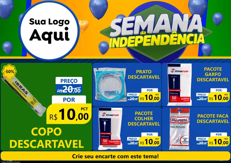 Modelo de Encarte para Encarte A4 Horizontal com o tema Semana da Independência para Embalagens