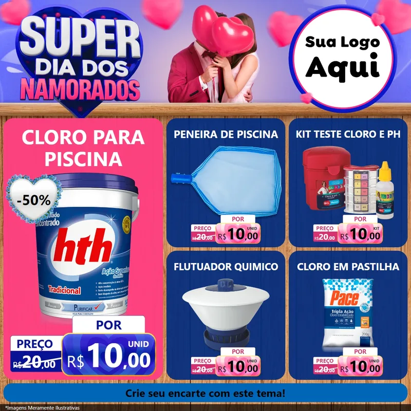 Modelo de Rede Social para Feed Facebook com o tema Super Dia dos Namorados para Produtos para Piscina