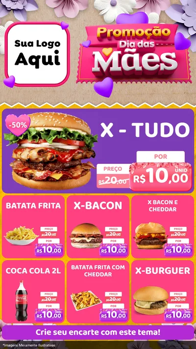 Modelo de Rede Social para Stories com o tema Promoção Dia das Mães para Hamburgueria