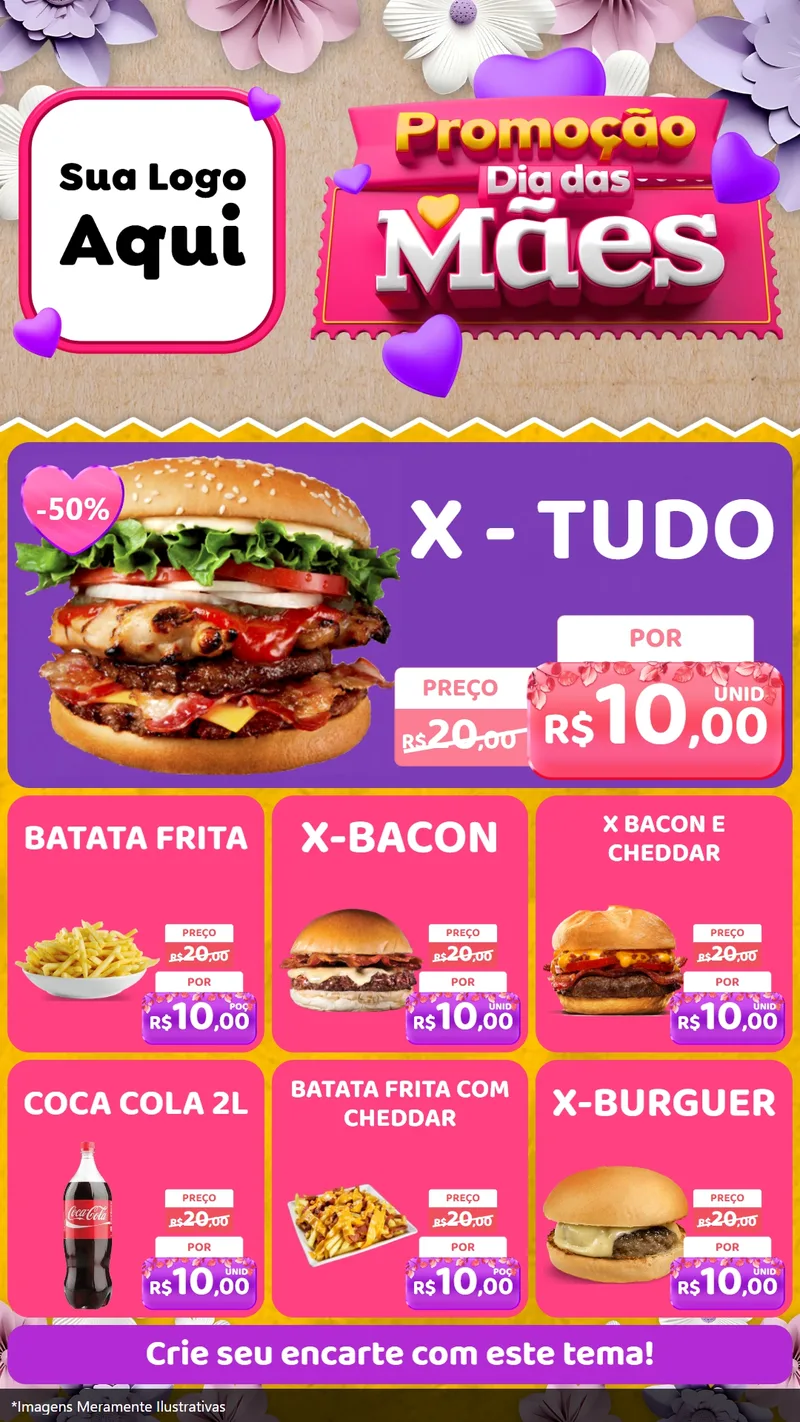 Modelo de Rede Social para Stories com o tema Promoção Dia das Mães para Hamburgueria