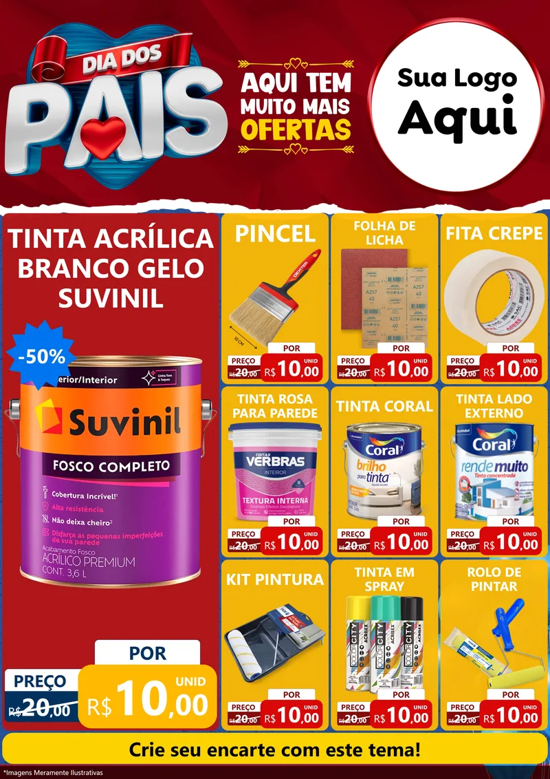 Modelo de Encarte para Encarte A4 Vertical com o tema Dia dos Pais para Tintas e Ferramentas