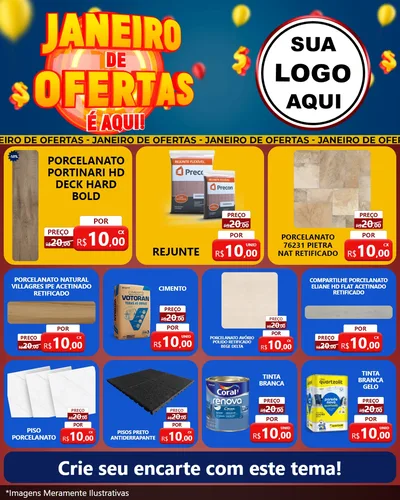 Modelo de Rede Social para Feed Instagram com o tema Janeiro de Ofertas É Aqui! para Pisos e revestimentos