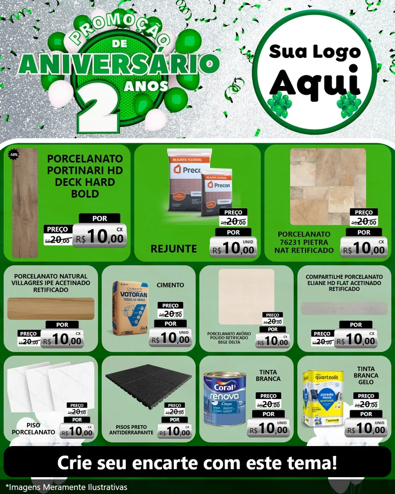 Modelo de Rede Social para Feed Instagram com o tema Promoção de Aniversário - 2 Anos para Pisos e revestimentos