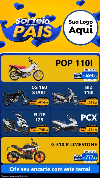 Modelo de TV para TV Vertical com o tema Sorteio Dia dos Pais para Concessionaria de Motos