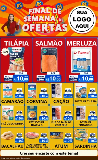 Modelo de Encarte para Encarte Grande com o tema Final de Semana de Ofertas para Peixaria