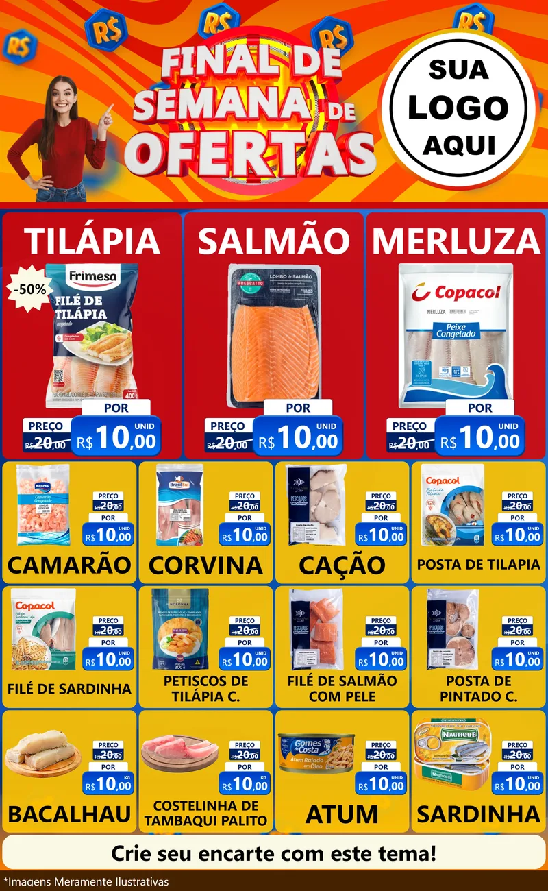Modelo de Encarte para Encarte Grande com o tema Final de Semana de Ofertas para Peixaria