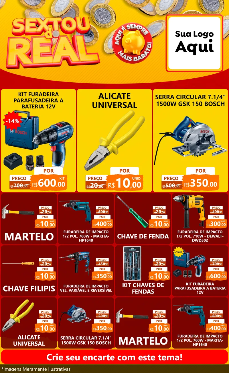 Modelo de Encarte para Encarte Grande com o tema Sextou do Real para Maquinas e Ferramentas
