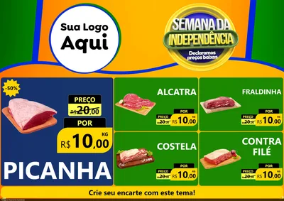 Modelo de Encarte para Encarte A4 Horizontal com o tema Semana da Independência Declaramos Preços Baixos para Açougue