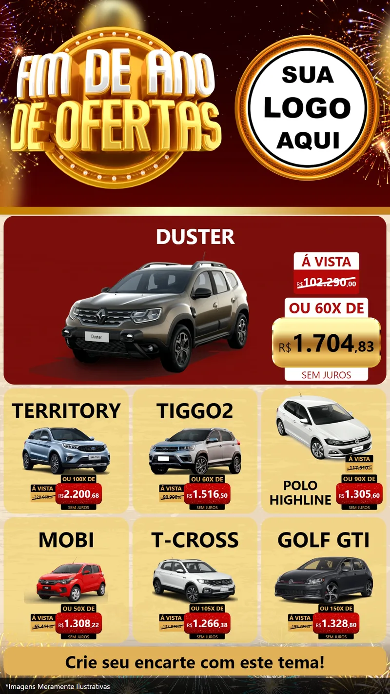 Modelo de Rede Social para Stories com o tema Fim de Ano de Ofertas para Concessionaria de Carros