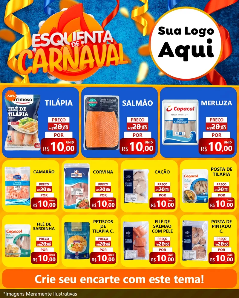 Modelo de Rede Social para Feed Instagram com o tema Esquenta de Carnaval para Peixaria