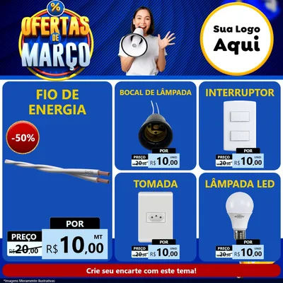 Modelo de Rede Social para Feed Facebook com o tema Ofertas de Março para Materiais Elétricos