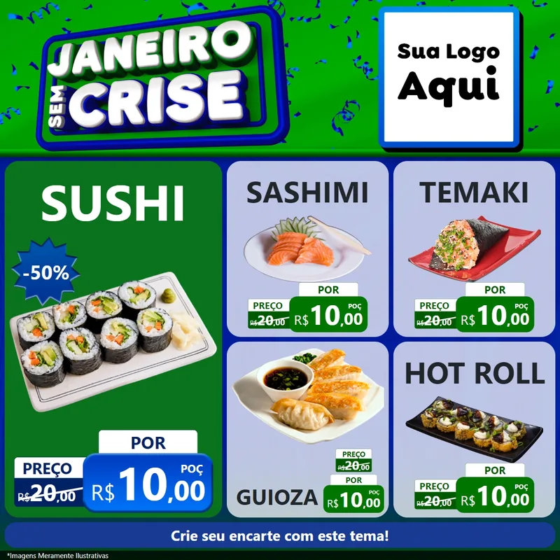 Modelo de Rede Social para Feed Facebook com o tema Janeiro Sem Crise para Comida japonesa
