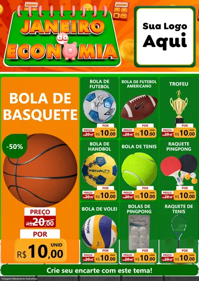 Modelo de Encarte para Encarte A4 Vertical com o tema Janeiro da Economia para Artigos Esportivos