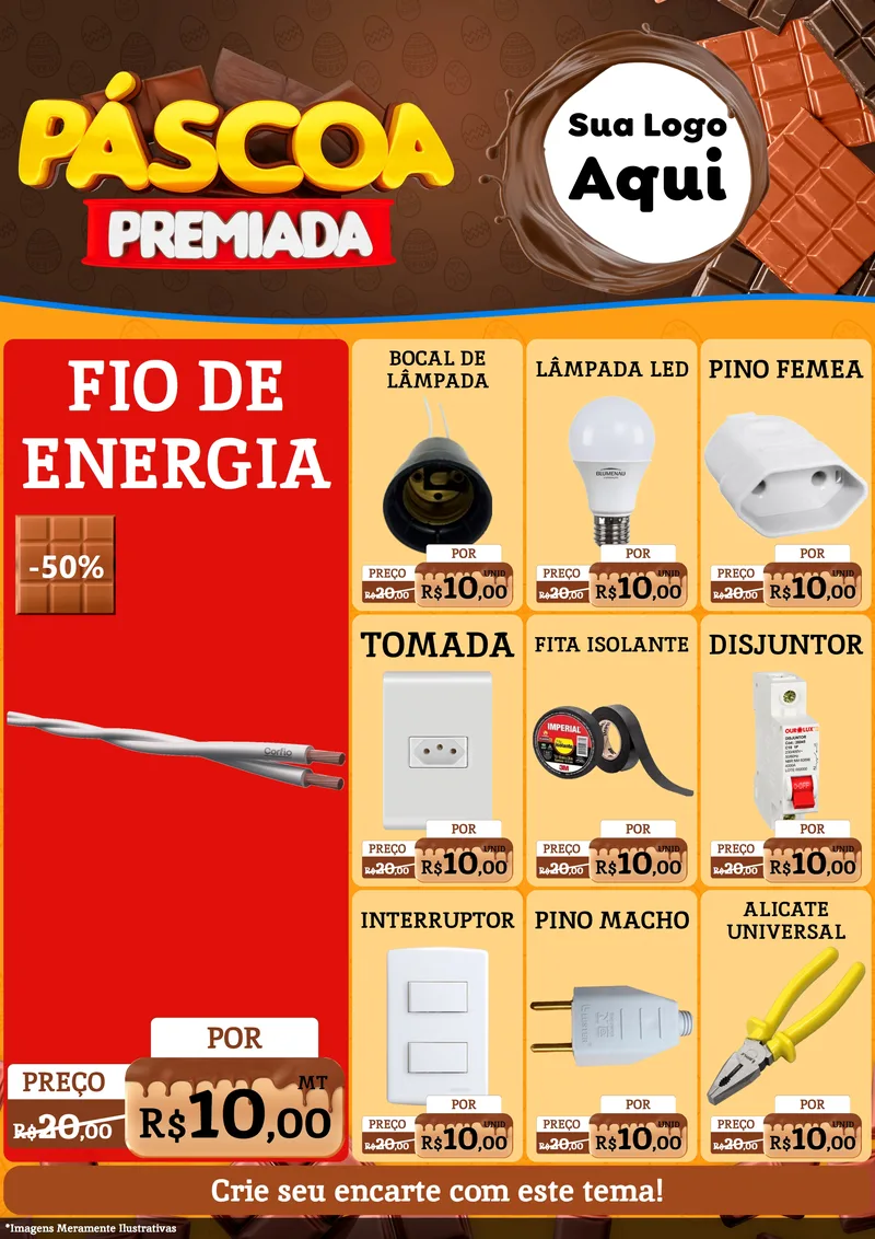 Modelo de Encarte para Encarte A4 Vertical com o tema Páscoa Premiada para Materiais Elétricos