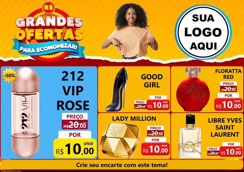 Modelo de Encarte para Encarte A4 Horizontal com o tema Grandes Ofertas Para Economizar! para Perfumes