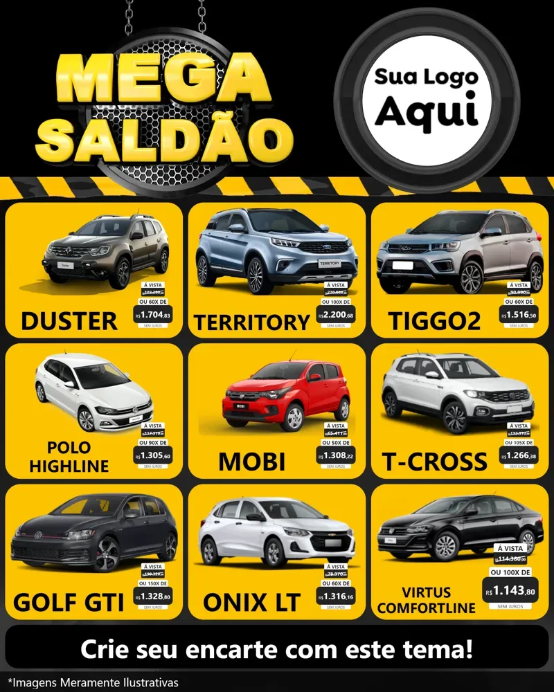 Modelo de Rede Social para Feed Instagram com o tema Mega Saldão para Concessionaria de Carros