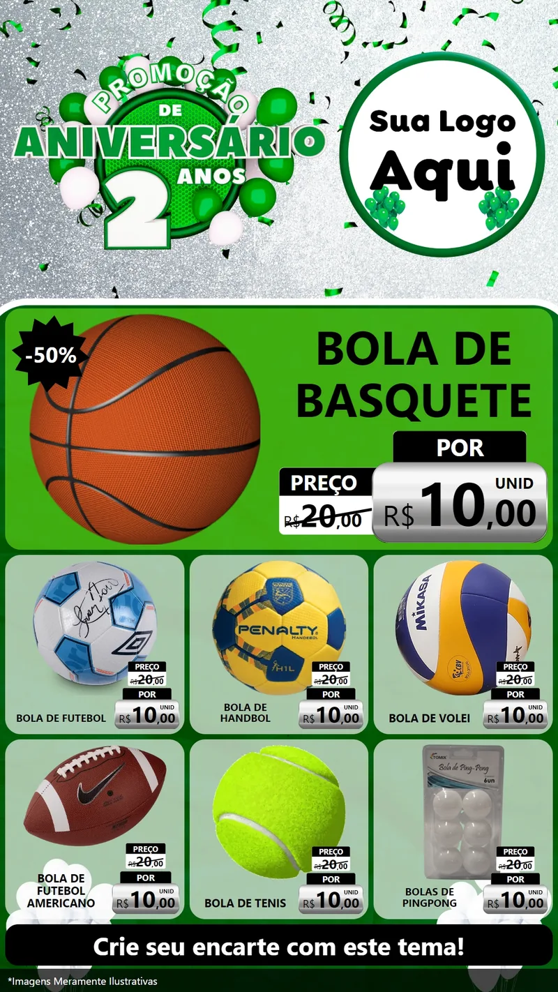 Modelo de Rede Social para Stories com o tema Promoção de Aniversário - 2 Anos para Artigos Esportivos