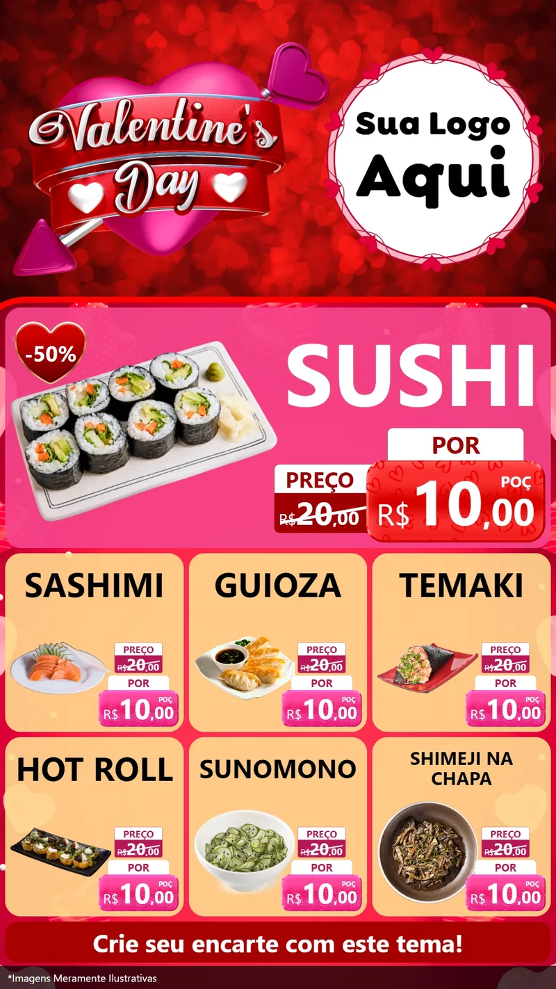 Modelo de Rede Social para Stories com o tema Valentine's Day para Comida japonesa