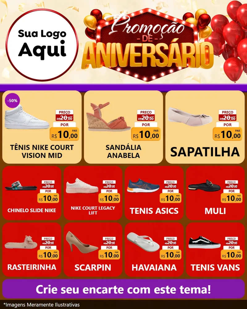 Modelo de Rede Social para Feed Instagram com o tema Promoção de Aniversário para Calçados