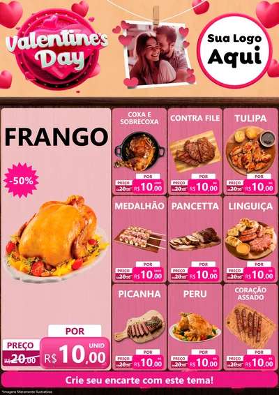 Modelo de Encarte para Encarte A4 Vertical com o tema Valentine's Day para Assados